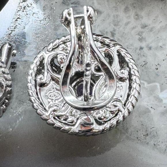 Carolyn Pollack Sterling Round Amethyst Omega Back Stud Earrings For Women - Picture 6 of 10